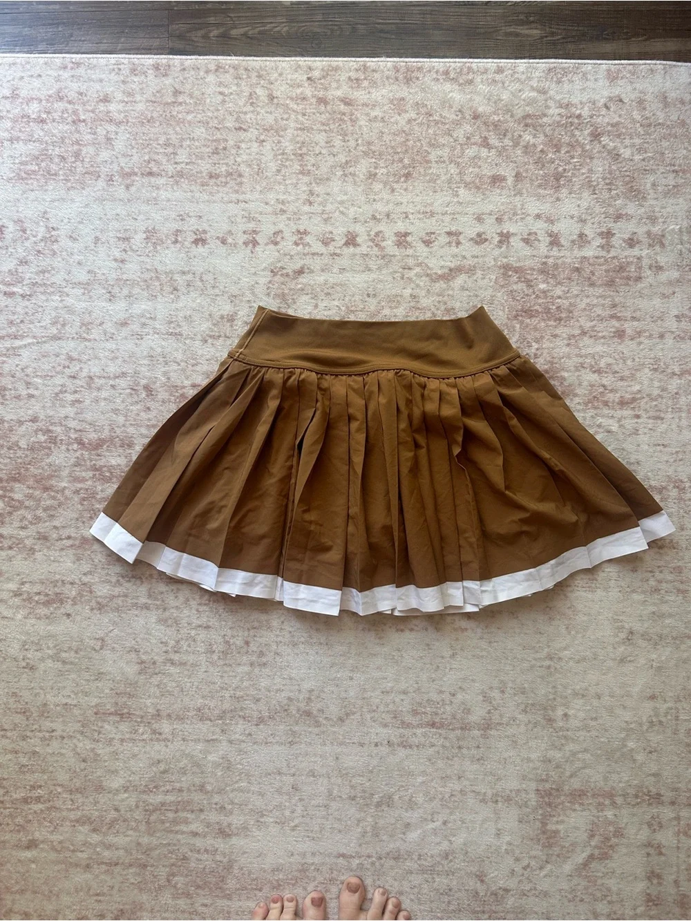aerie Brown Pleated Skater Skirt with White Trim